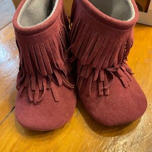 Sweet N Swag Kids Fringe Suede Boots - Burgundy